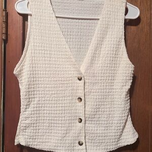 Zara Cream Textured Button-Front Vest